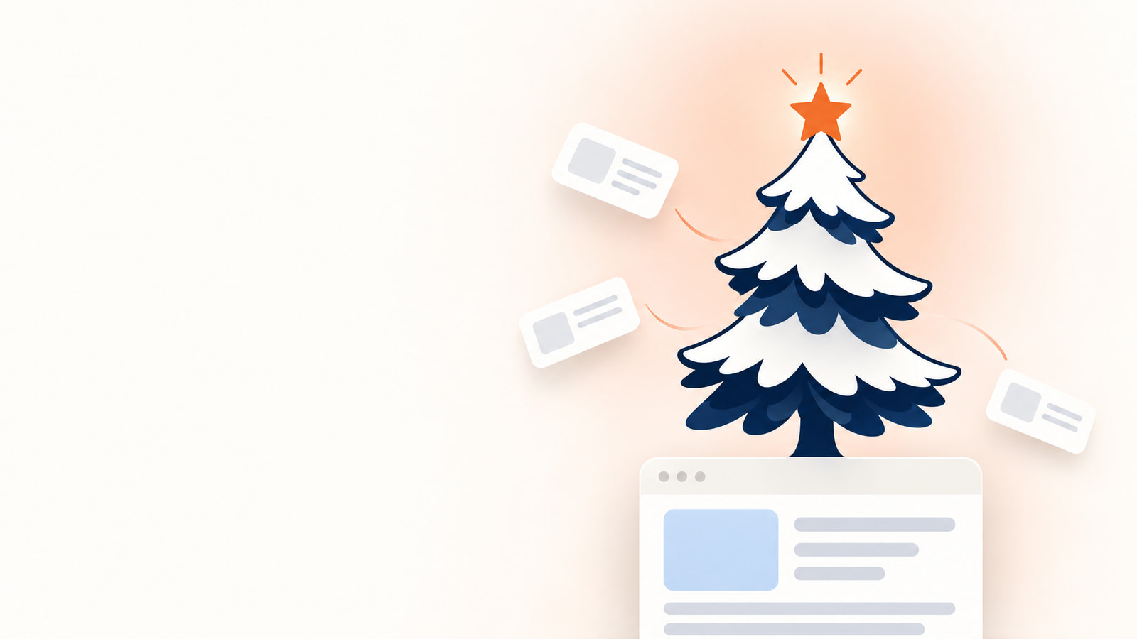 Evergreen tree growing from a browser window, symbolizing evergreen content that keeps drawing traffic for years